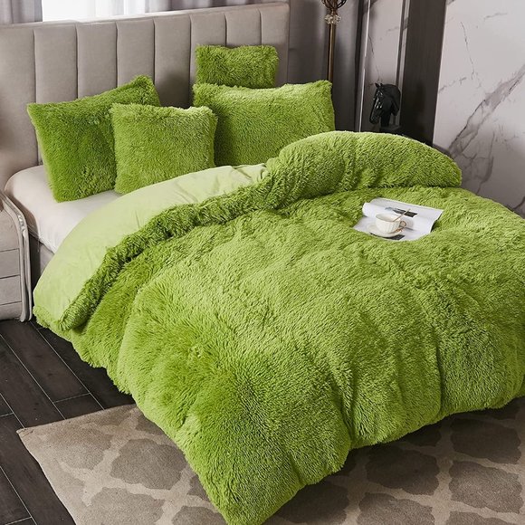 Shaggy Fluffy Faux Fur Duvet Cover Set Button Closure Velvety Bedding Set - Picture 6 of 16